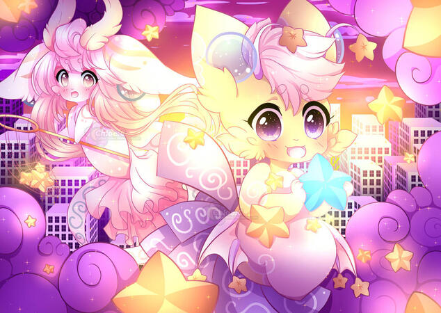 Chibi with Detailed Background + Additional Character Chibi with Detailed Background + Additional Character